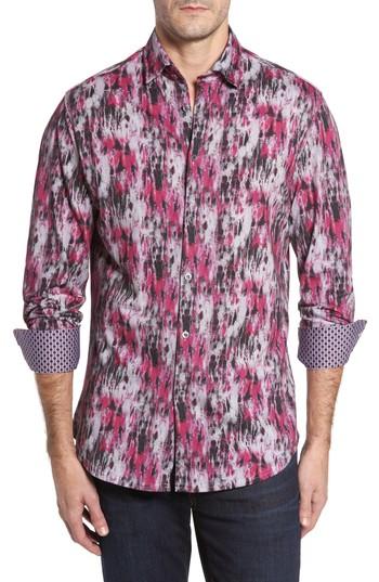 Men's Stone Rose Slim Fit Herringbone Fx Sport Shirt (m) - Pink
