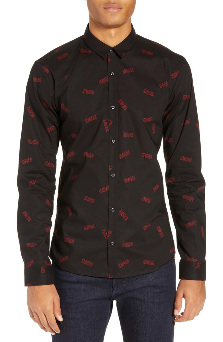 Men's Hugo Ero Slim Fit Logo Sport Shirt - Black
