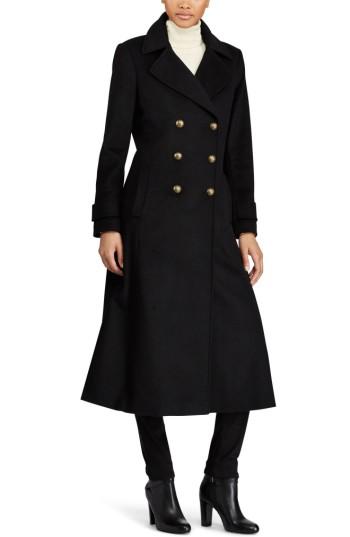 Women's Lauren Ralph Lauren Double Breasted Long Coat - Black