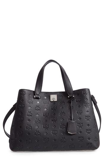Mcm Medium Essential Monogram Leather Tote - Black