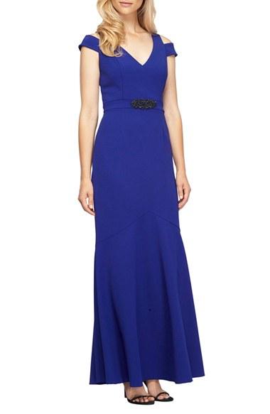 Women's Alex Evenings Embellished Cold Shoulder Gown