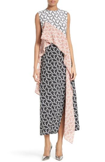 Women's Diane Von Furstenberg Ruffled Front Silk Midi Dress - Black