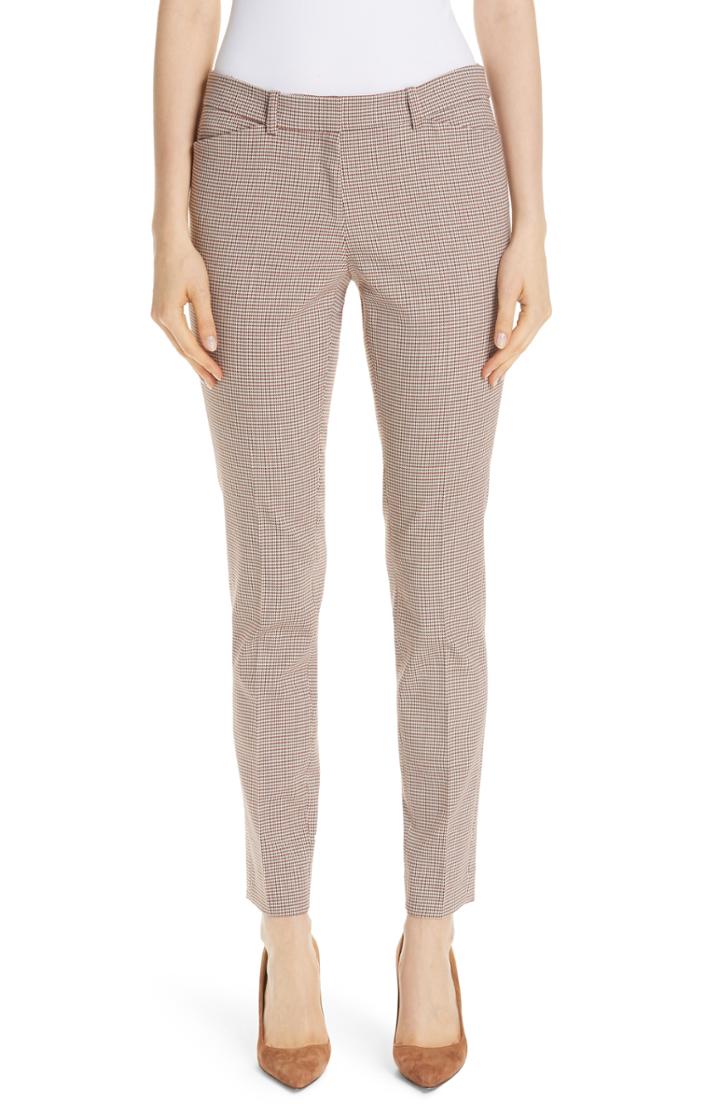 Women's Lafayette 148 New York Manhattan Houndstooth Wool Blend Skinny Pants (similar To 14w) - Beige