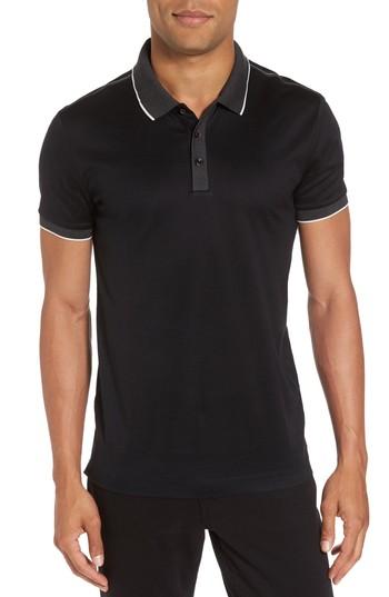 Men's Boss Orange Phillipson Slim Fit Tipped Polo, Size - Black