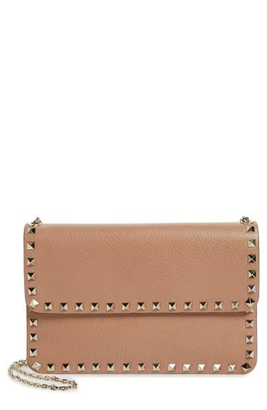 Valentino 'rockstud' Calfskin Leather Shoulder Bag - Brown