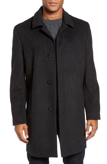 Men's Hart Schaffner Marx Turner Plaid Wool Blend Topcoat L - Black