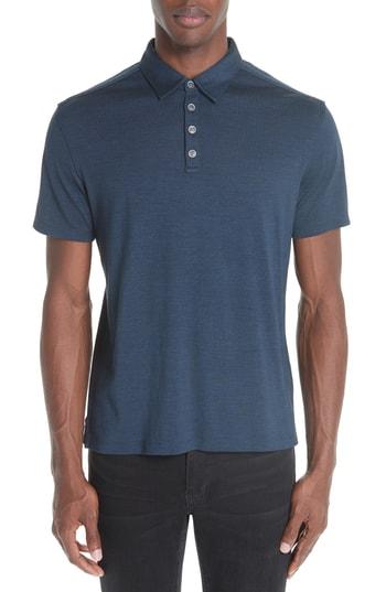 Men's John Varvatos Hampton Silk & Cotton Polo, Size - Blue