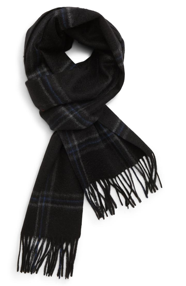 Men's Nordstrom Men's Shop Double Grid Cashmere Scarf, Size - Black