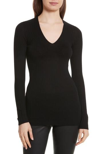 Women's Vince Ribbed Cashmere V-neck Sweater - Black