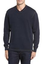 Men's Thaddeus Anthony Slubbed Long Sleeve V-neck T-shirt, Size - Blue