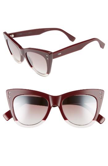 Women's Fendi 52mm Cat Eye Sunglasses - Opal/ Burgundy