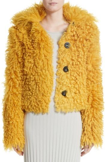 Women's Simon Miller Genuine Shearling Moto Jacket - Yellow