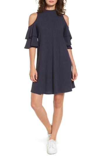 Women's Soprano Ruffle Cold Shoulder Shift Dress - Blue