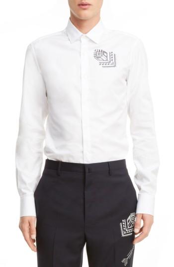 Men's Lanvin Arrow Embroidery Trim Fit Sport Shirt Eu - White