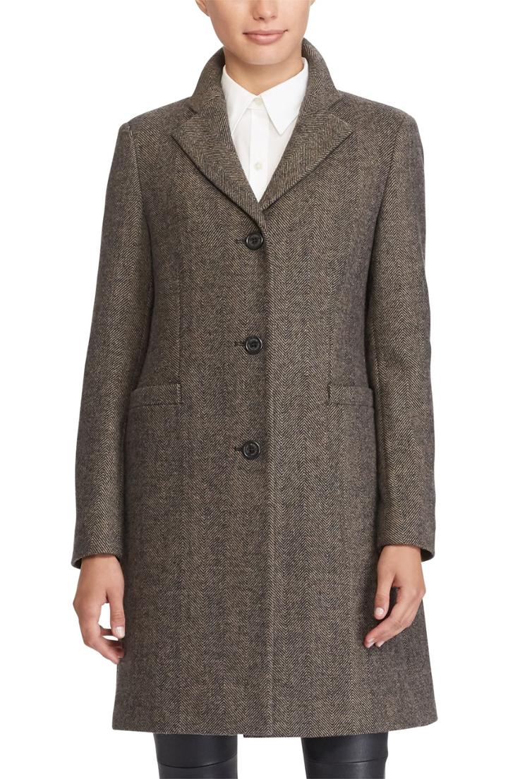 Women's Lauren Ralph Lauren Herringbone Wool Blend Reefer Coat