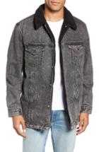 Men's Levi's Long Fleece Lined Trucker Jacket, Size - Black