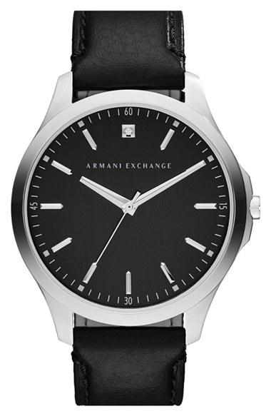 Men's Ax Armani Exchange Leather Strap Watch, 46mm