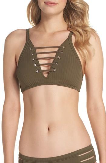 Women's Seafolly Inka Ribbed Lace-up Bikini Top Us / 6 Au - Green