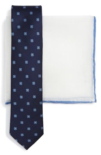 Men's The Tie Bar Medallion Flower Silk Tie & Linen Pocket Square Style Box