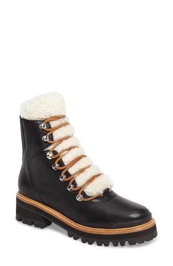 Women's Marc Fisher Ltd Izzie Genuine Shearling Lace-up Boot .5 M - Black