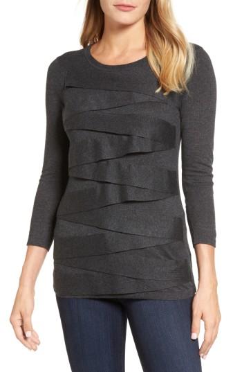 Petite Women's Vince Camuto Zigzag Sweater, Size P - Grey