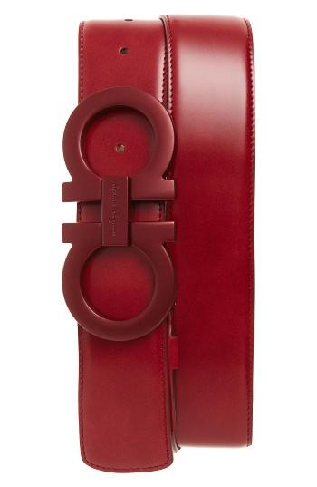 Men's Salvatore Ferragamo Leather Belt - Rubino