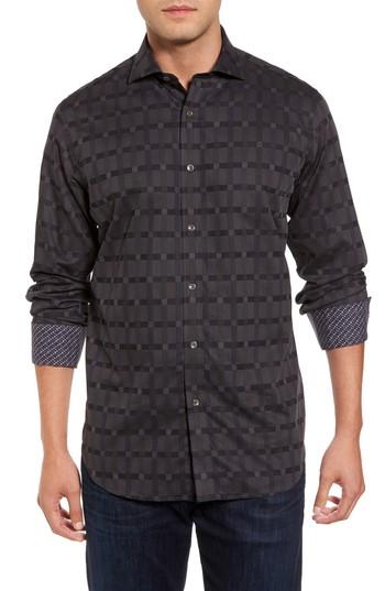 Men's Bugatchi Classic Fit Check Jacquard Sport Shirt - Purple