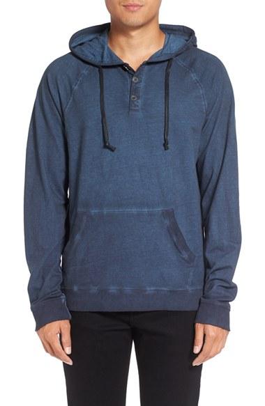Men's Michael Stars Faded Henley Hoodie - Blue