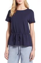 Women's Halogen Drawcord Peplum Cotton Blend Top - Blue