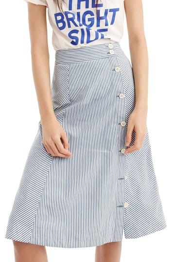 Women's J.crew Side Button Stripe Skirt - Blue