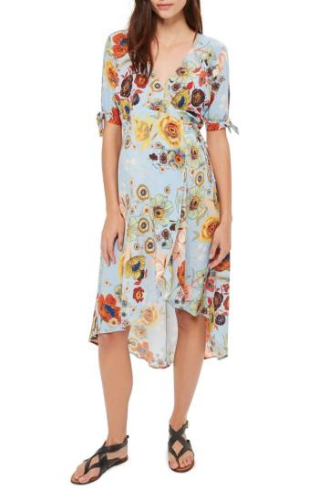 Women's Topshop Star Floral Maternity Wrap Dress Us (fits Like 0-2) - Blue