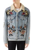 Men's Gucci Fleece Lined Embroidered Denim Jacket Eu - Blue