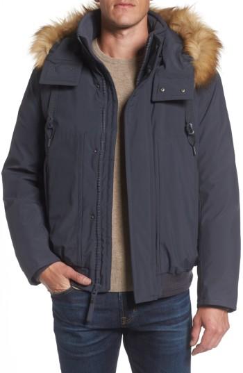 Men's Andrew Marc Insulated Bomber Jacket With Faux Fur Trim - Grey