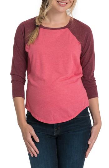 Women's Bun Maternity Relax Raglan Sleeve Maternity/nursing Top - Red