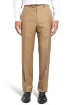 Men's Santorelli Flat Front Solid Wool Trousers - Beige