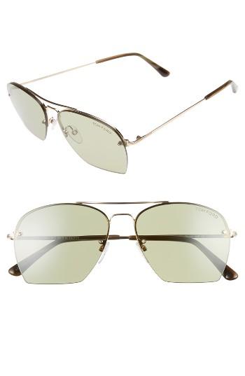 Women's Tom Ford Whelan 58mm Aviator Sunglasses - Rose Gold/ Olive Green/ Green