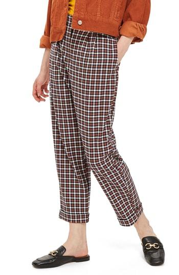 Women's Topshop Tapered Checkered Trousers Us (fits Like 0) - Black