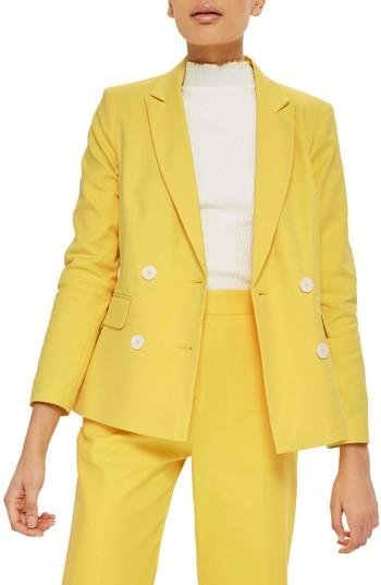 Women's Topshop Milly Double Breasted Suit Jacket Us (fits Like 0) - Yellow