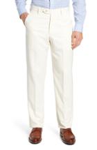 Men's Berle Classic Fit Flat Front Microfiber Performance Trousers - Ivory
