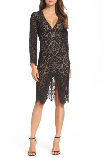 Women's Bardot V-neck Lace Sheath Dress