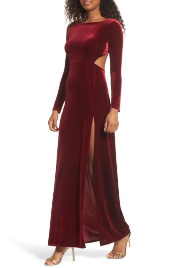 Women's Lulus Besame Long Sleeve Velvet Maxi Dress - Red