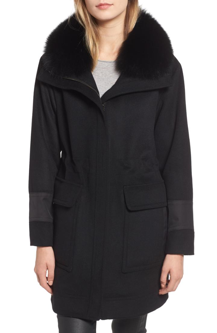 Women's Trina Turk Whitney Genuine Fox Fur Trim Coat