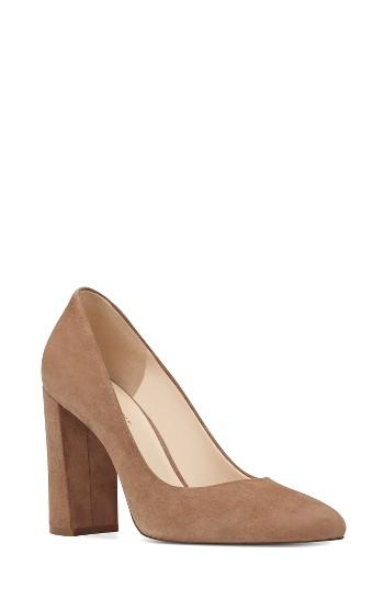 Women's Nine West Denton Block Heel Pump .5 M - Beige