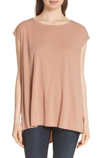 Women's Eileen Fisher Silk Jersey Bateau Neck Top, Size - Beige