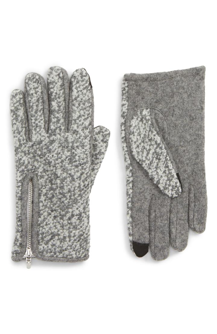 Women's Nordstrom Zip Boucle Touchscreen Gloves - Grey