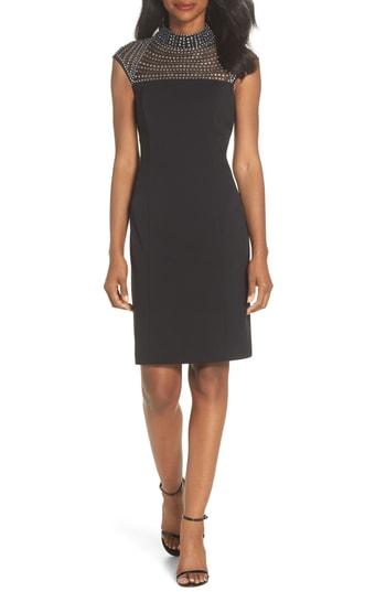 Women's Vince Camuto Crystal Yoke Sheath Dress - Black