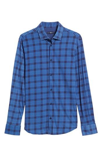 Men's Stone Rose Slim Fit Plaid Knit Sport Shirt - Blue
