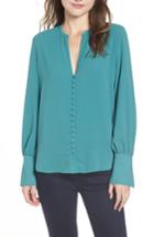 Women's Chelsea28 Split Neck Button Front Crepe Top, Size - Blue/green