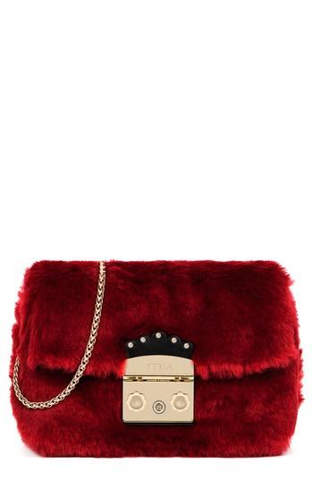 Furla Mini Metropolis Nuvola Faux Fur Crossbody Bag - Pink