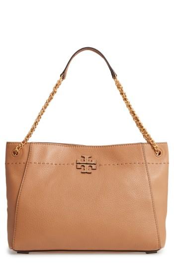 Tory Burch Mcgraw Slouchy Leather Shoulder Bag - Beige